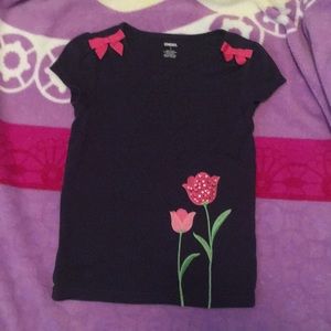 Dark blue shirt pink flowers